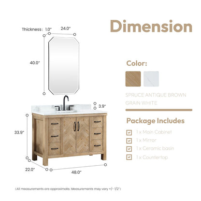 Javier 48" Free-standing Single Bath Vanity in Spruce Antique Brown