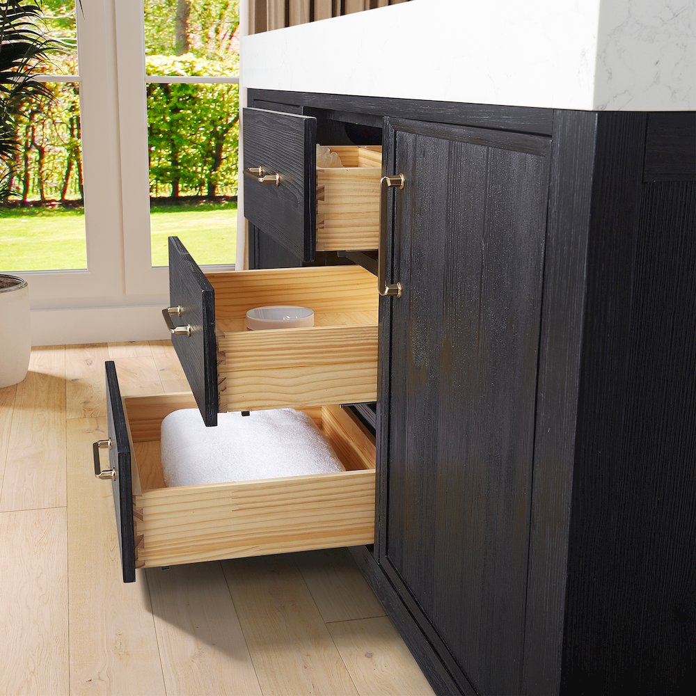 León 60in. Free-standing Double Bathroom Vanity in Fir Wood Black