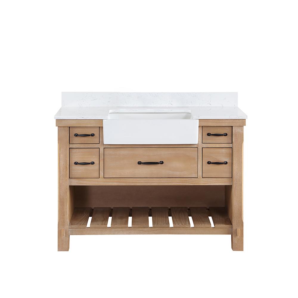 Single Bath Vanity with Composite Stone Top, White Farmhouse Basin
