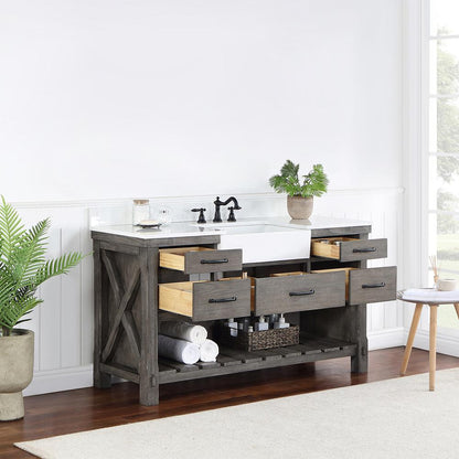 Single Bath Vanity with Composite Stone Top, White Farmhouse Basin