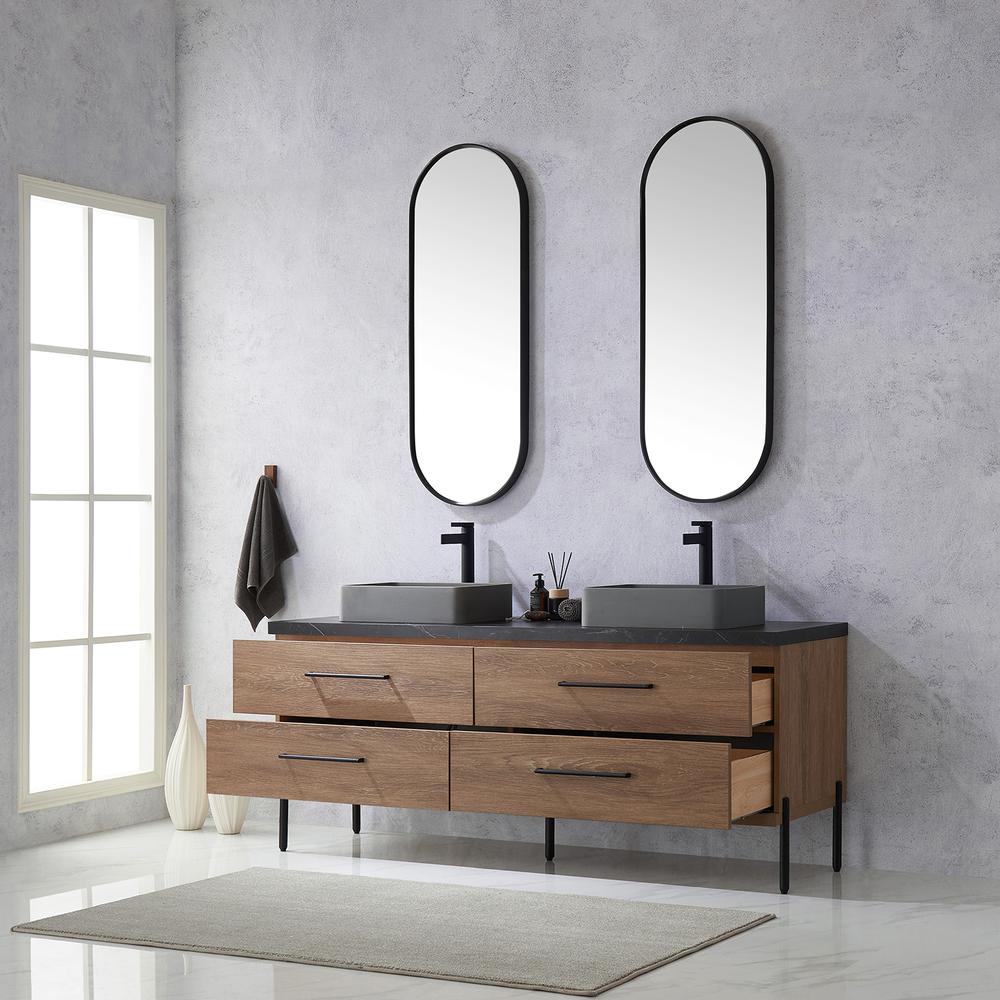 Double Sink Bath Vanity with Sintered Stone Top with Concrete Sink and Mirror