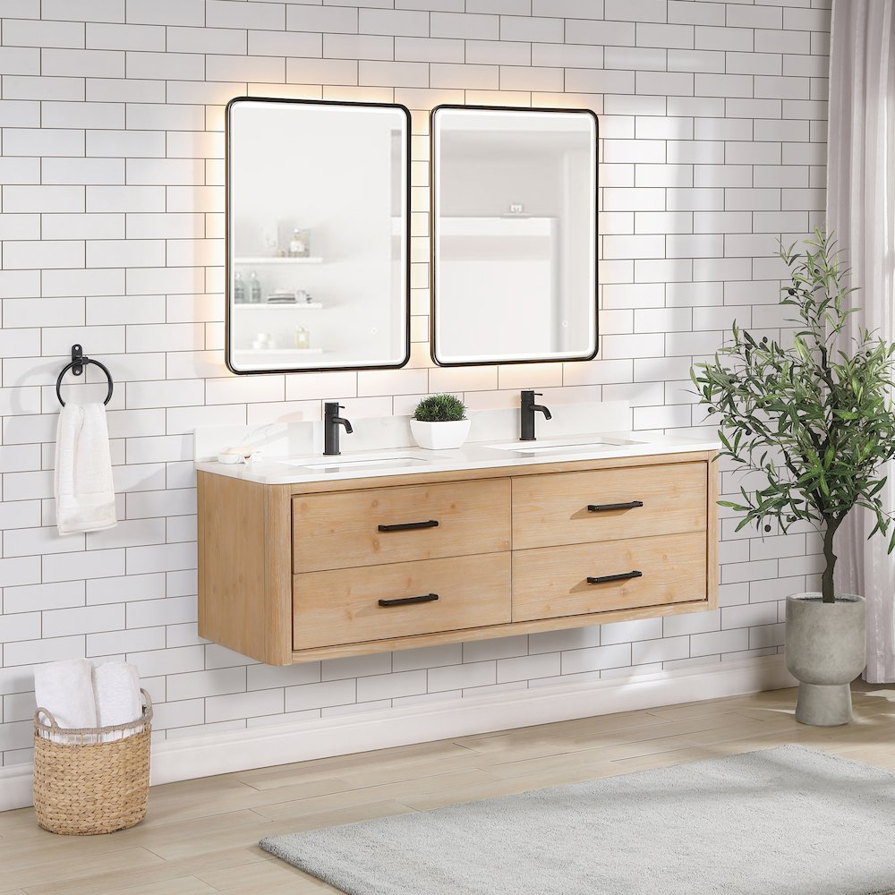 Cristo 60M" Floating Double Bath Vanity in Fir Wood Brown
