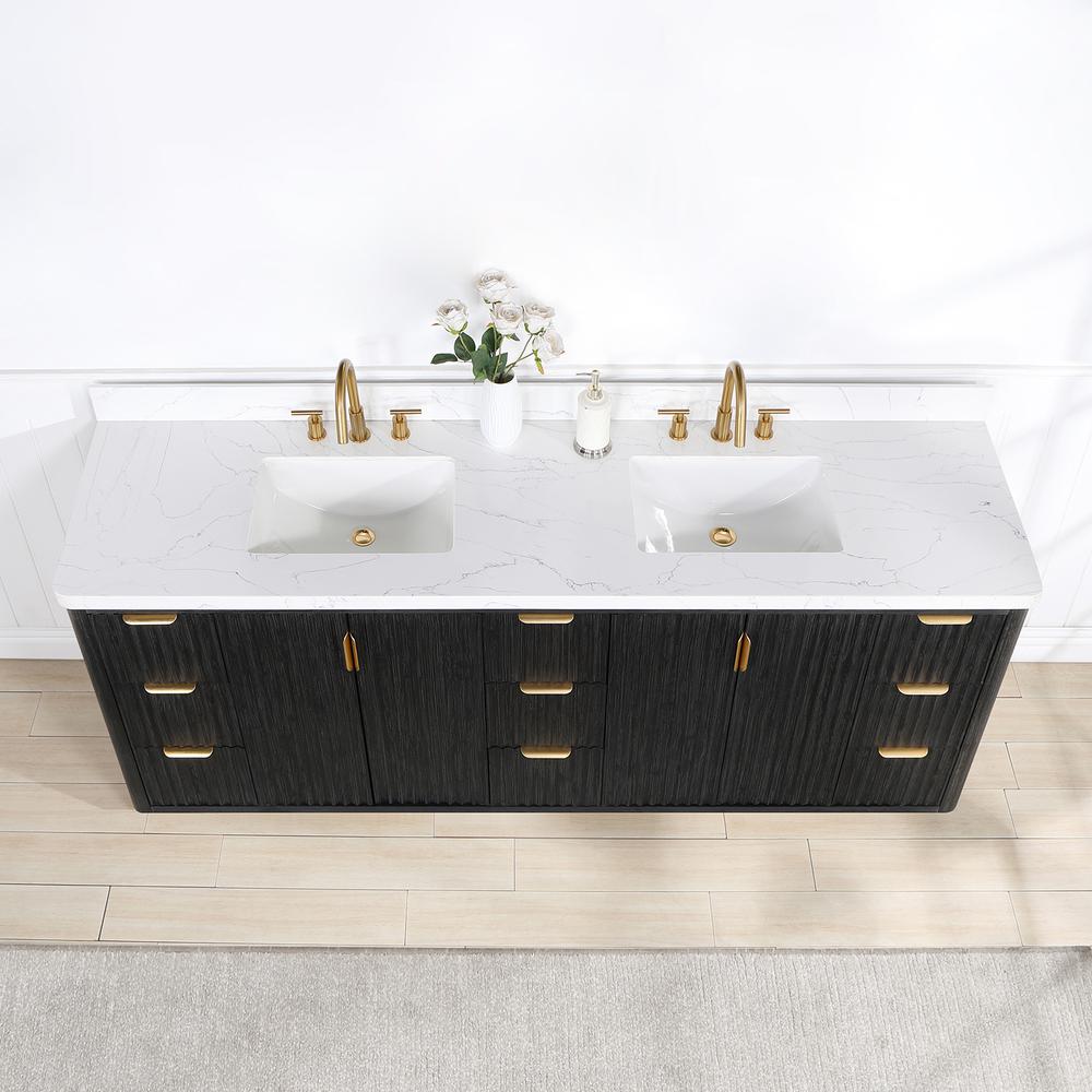 Free-standing Double Bathroom Vanity with Composite top in Lightning White