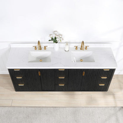 Free-standing Double Bathroom Vanity with Composite top in Lightning White