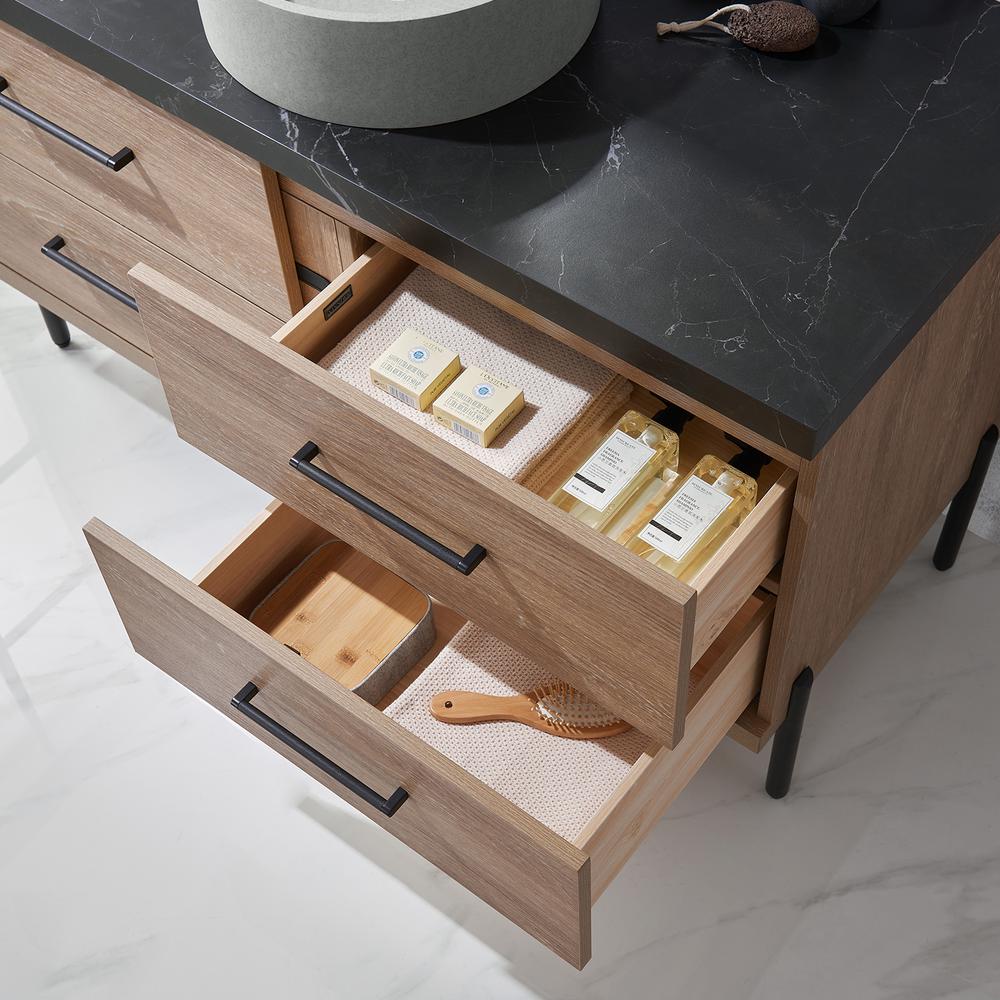 Single Sink Bath Vanity with Sintered Stone Top with Concrete Sink and Mirror