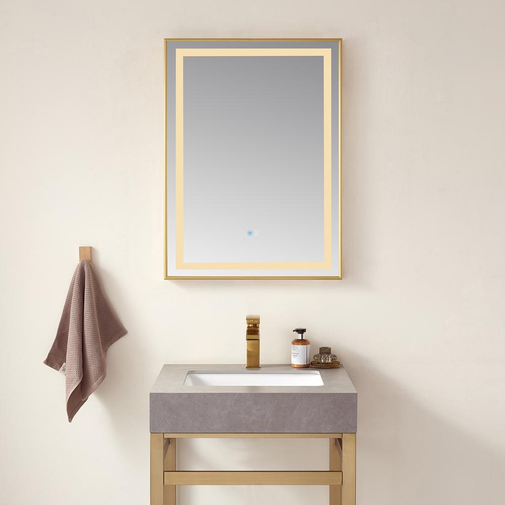 Rectangular Aluminum Framed LED Wall Mount Bathroom Vanity Mirror in Gold