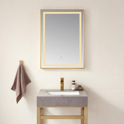 Rectangular Aluminum Framed LED Wall Mount Bathroom Vanity Mirror in Gold