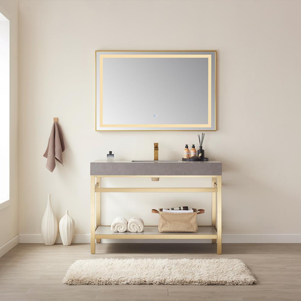 36" Rectangular Aluminum Framed LED Wall Mount Bathroom Vanity Mirror in Gold