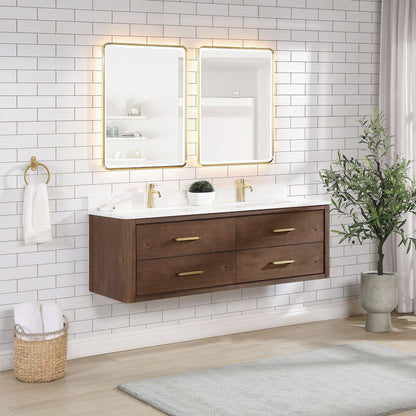 Cristo 60M" Floating Double Bath Vanity in Aged Dark Brown Oak