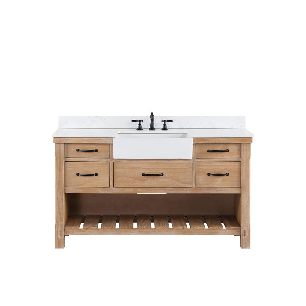 Single Bath Vanity with Composite Stone Top, White Farmhouse Basin
