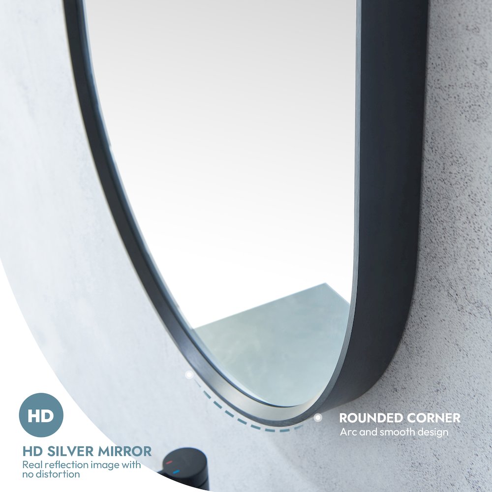Oval Aluminum Framed Wall Mount Bathroom Vanity Mirror in Brushed Black