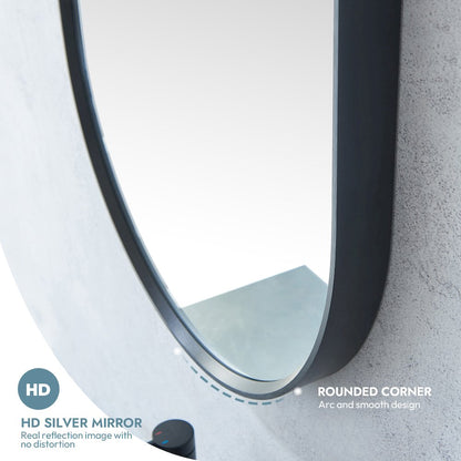 Oval Aluminum Framed Wall Mount Bathroom Vanity Mirror in Brushed Black