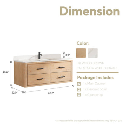 Cristo 48" Floating Single Bath Vanity in Fir Wood Brown