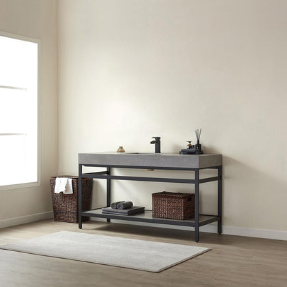 Single Sink Bath Vanity Metal Support with Grey Sintered Stone Top