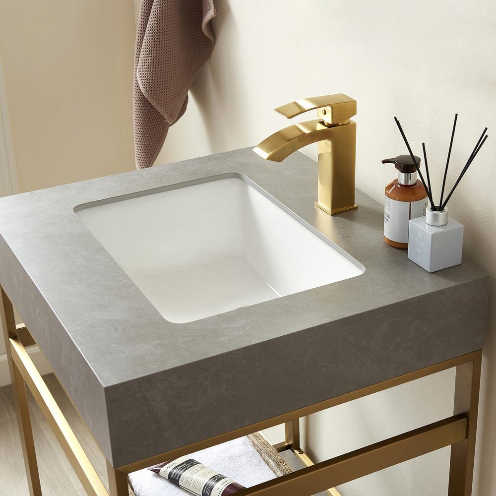 Single Sink Bath Vanity Metal Support with Grey Sintered Stone Top