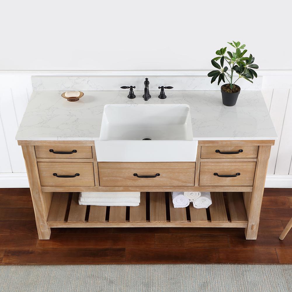 Single Bath Vanity with Composite Stone Top, White Farmhouse Basin