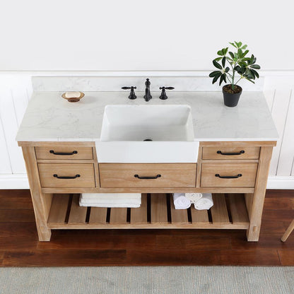 Single Bath Vanity with Composite Stone Top, White Farmhouse Basin