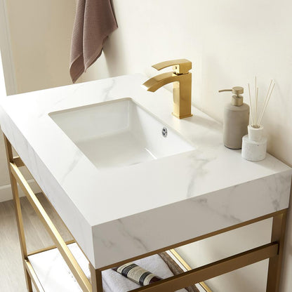 Single Sink Bath Vanity Metal Support with White Sintered Stone Top