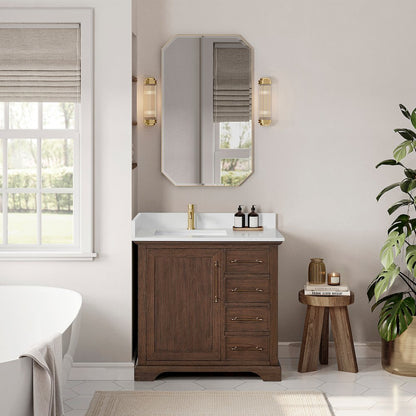 Tokyo 36" Freestanding Single Bath Vanity in Aged Dark Brown Oak