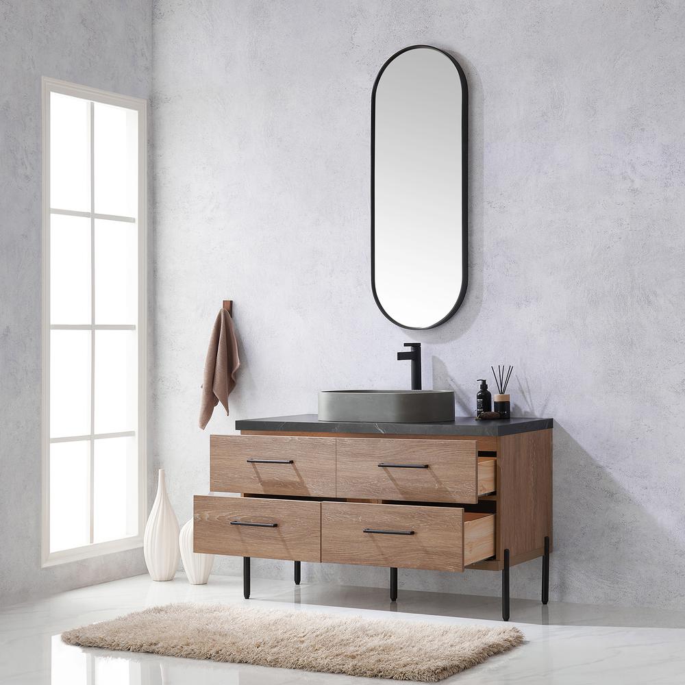 Single Sink Bath Vanity with Sintered Stone Top with Concrete Sink and Mirror