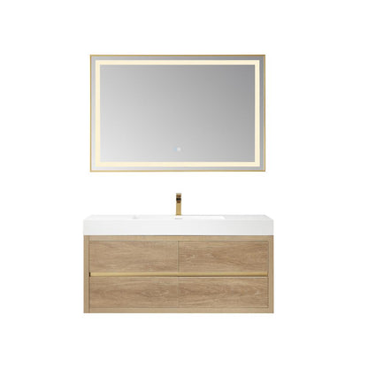 Single Sink Wall-Mount Bath Vanity Composite Integral Square Sink Top, Mirror
