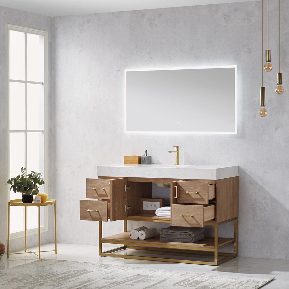 48" Single Vanity with White Grain Stone Countertop With Mirror