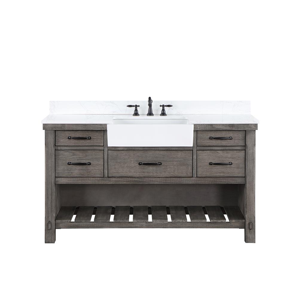 Single Bath Vanity with Composite Stone Top, White Farmhouse Basin