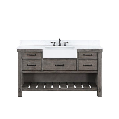 Single Bath Vanity with Composite Stone Top, White Farmhouse Basin