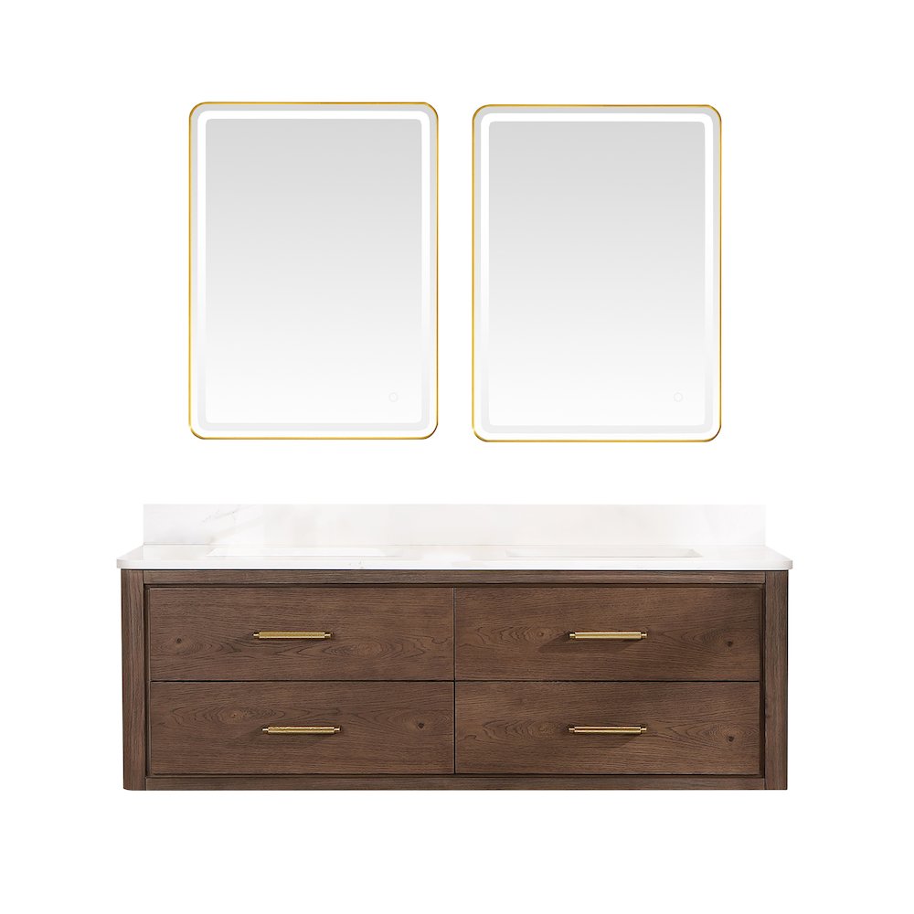 Cristo 60M" Floating Double Bath Vanity in Aged Dark Brown Oak