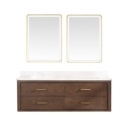 Cristo 60M" Floating Double Bath Vanity in Aged Dark Brown Oak