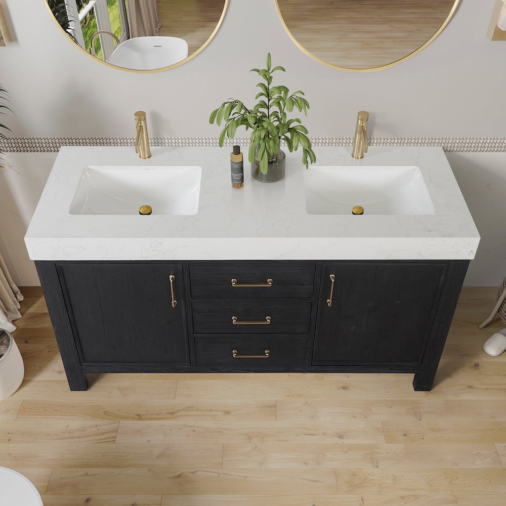 León 60in. Free-standing Double Bathroom Vanity in Fir Wood Black