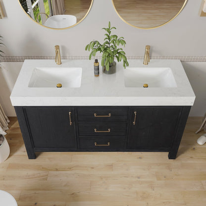 León 60in. Free-standing Double Bathroom Vanity in Fir Wood Black