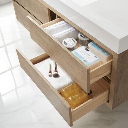 Single Sink Wall-Mount Bath Vanity Composite Integral Sink Top and Mirror