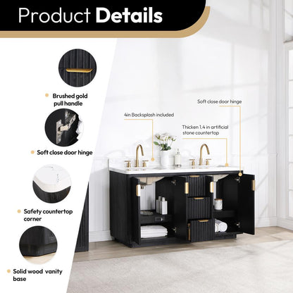 Free-standing Double Bathroom Vanity with Composite top in Lightning White
