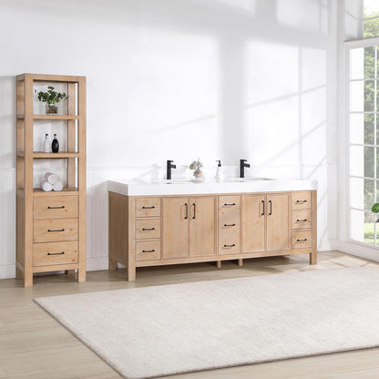 Free-standing Double Bathroom Vanity with Composite top in Lightning White