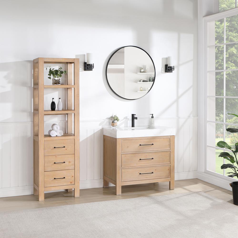 Free-standing Single Bathroom Vanity with Composite top and Mirror