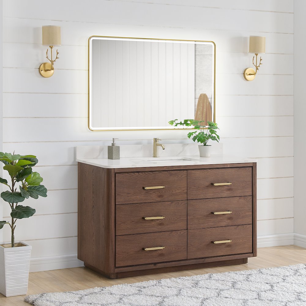 Porto 55" Free-standing Single Bath Vanity in Aged Dark Brown Oak