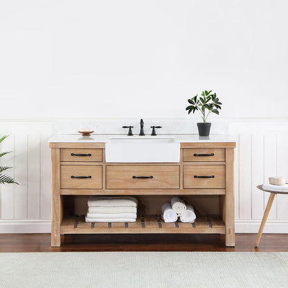 Single Bath Vanity with Composite Stone Top, White Farmhouse Basin