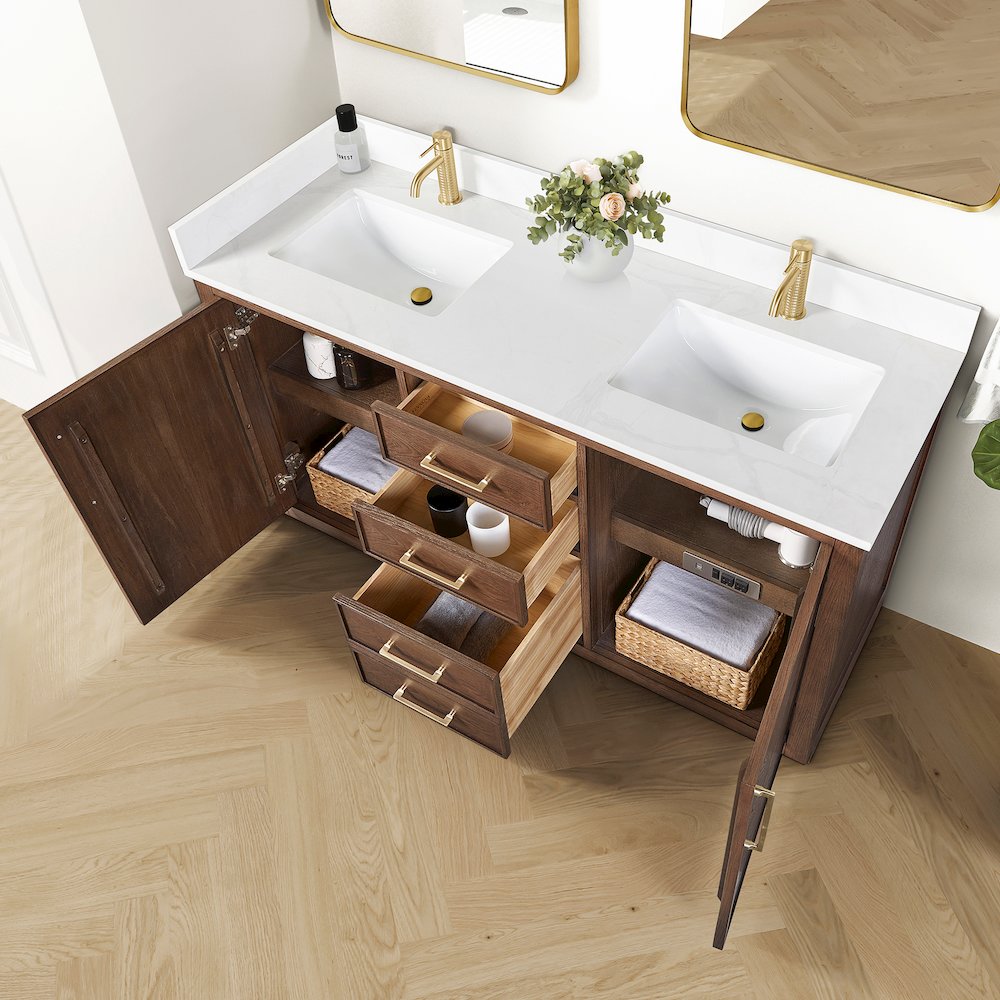 Jakarta 60M" Freestanding Double Bath Vanity in Aged Dark Brown Oak