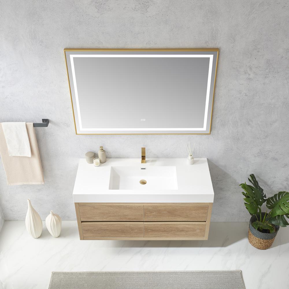 Single Sink Wall-Mount Bath Vanity Composite Integral Square Sink Top, Mirror