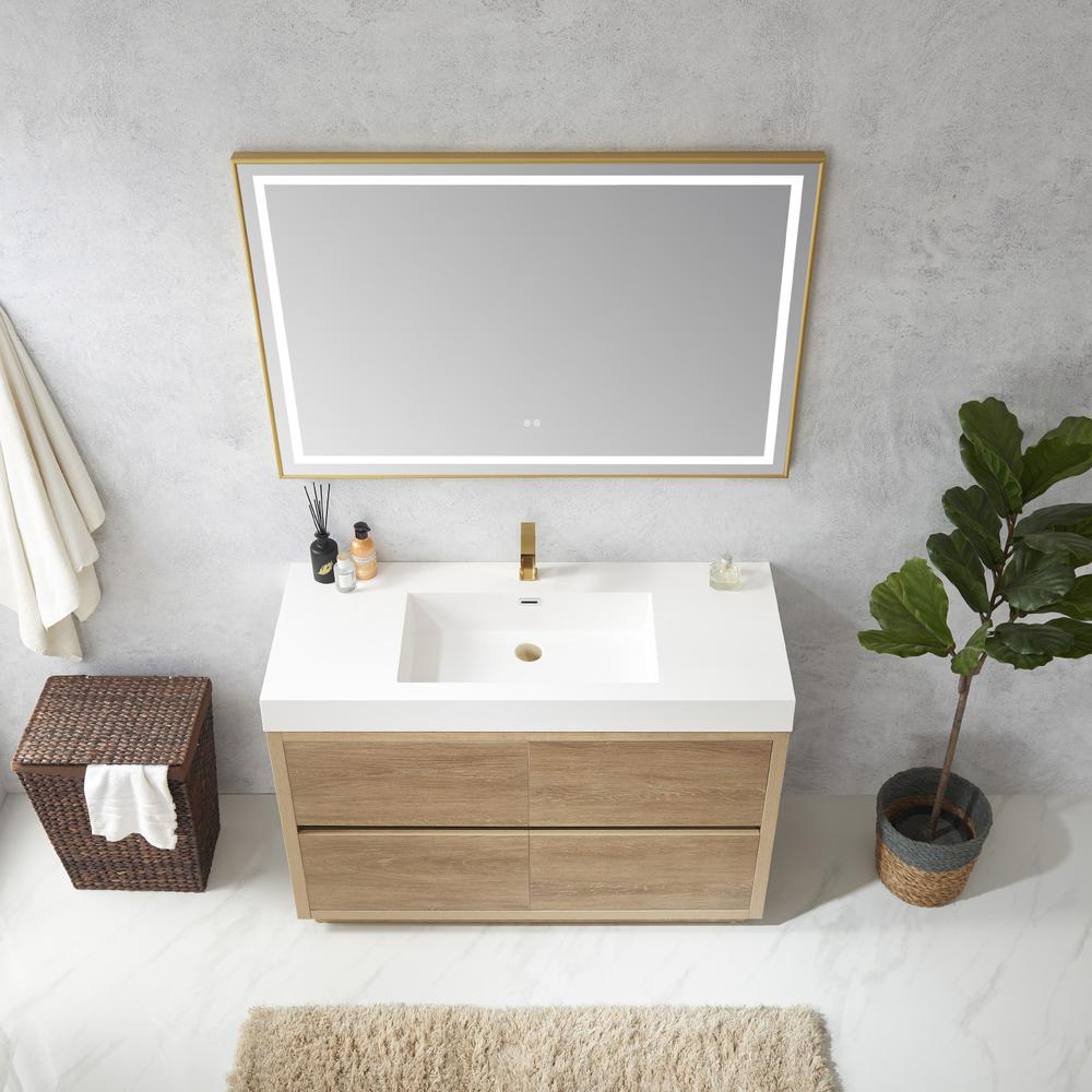Single Sink Bath Vanity with Composite Integral Square Sink Top and Mirror