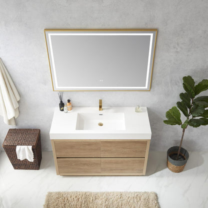 Single Sink Bath Vanity with Composite Integral Square Sink Top and Mirror