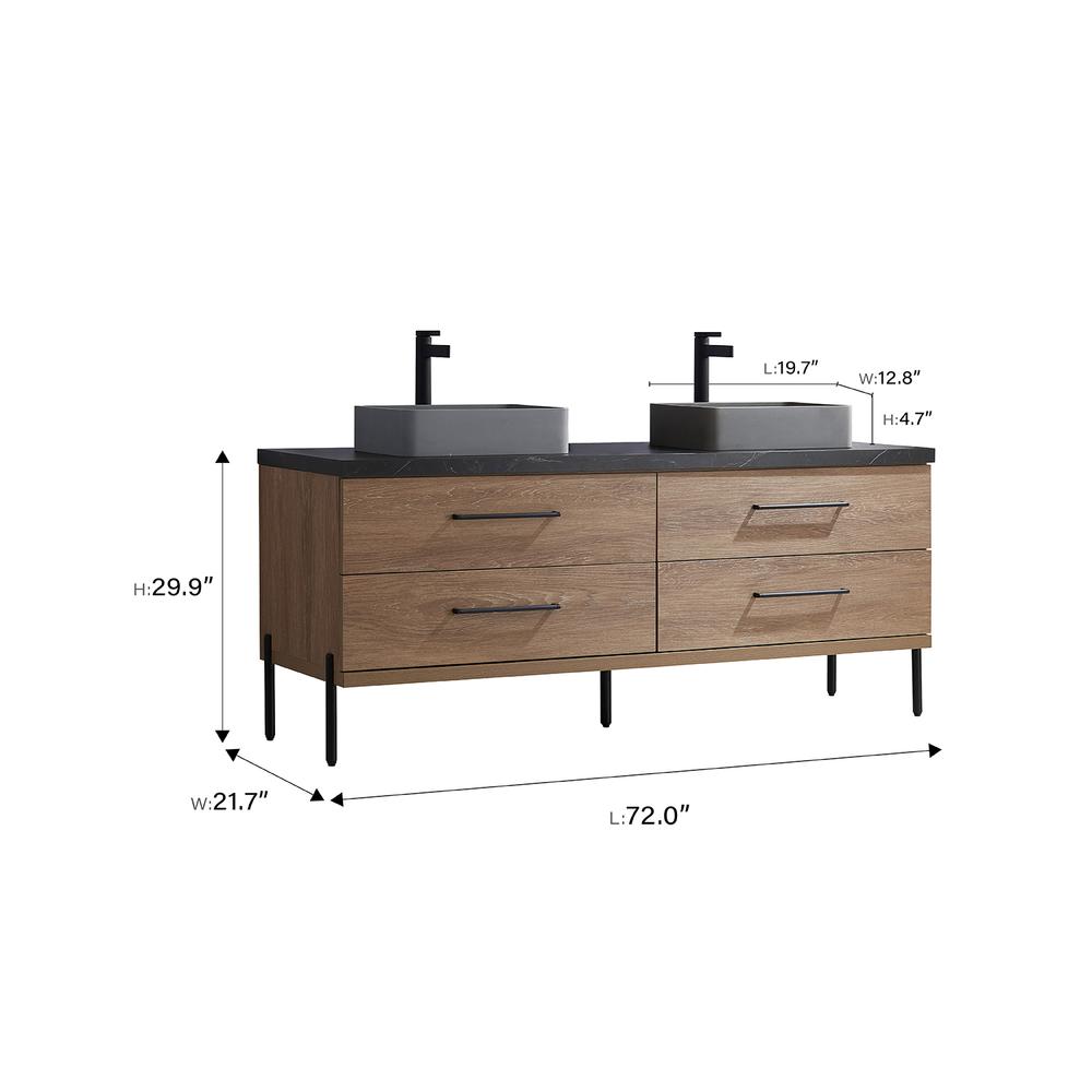 Double Sink Bath Vanity with Sintered Stone Top with Concrete Sink and Mirror