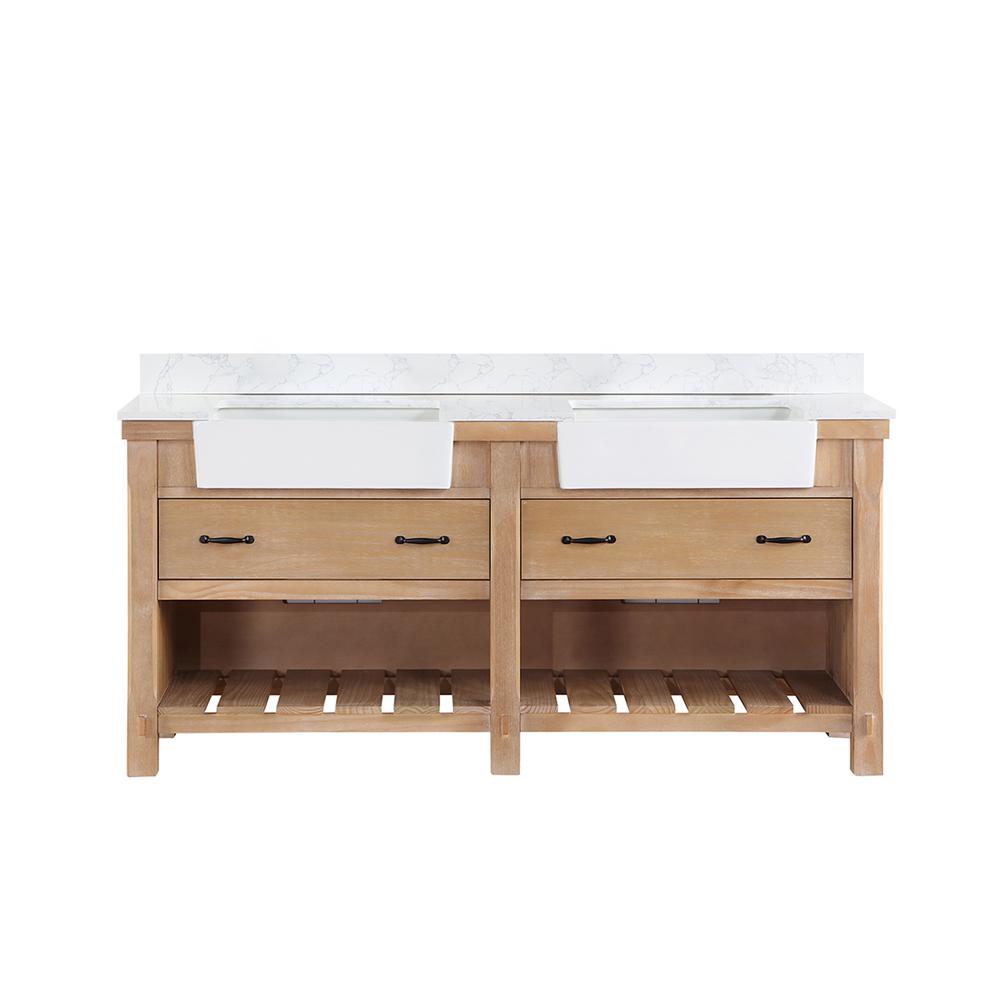 Double Bath Vanity with Composite Stone Top, White Farmhouse Basin