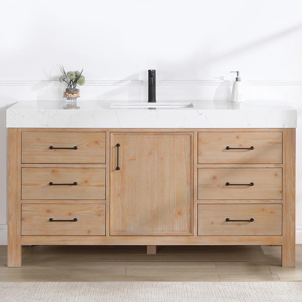 Free-standing Single Bathroom Vanity with Composite top in Lightning White