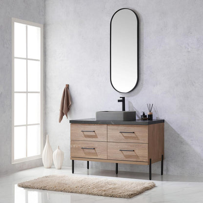 Single Sink Bath Vanity with Sintered Stone Top with Concrete Sink and Mirror