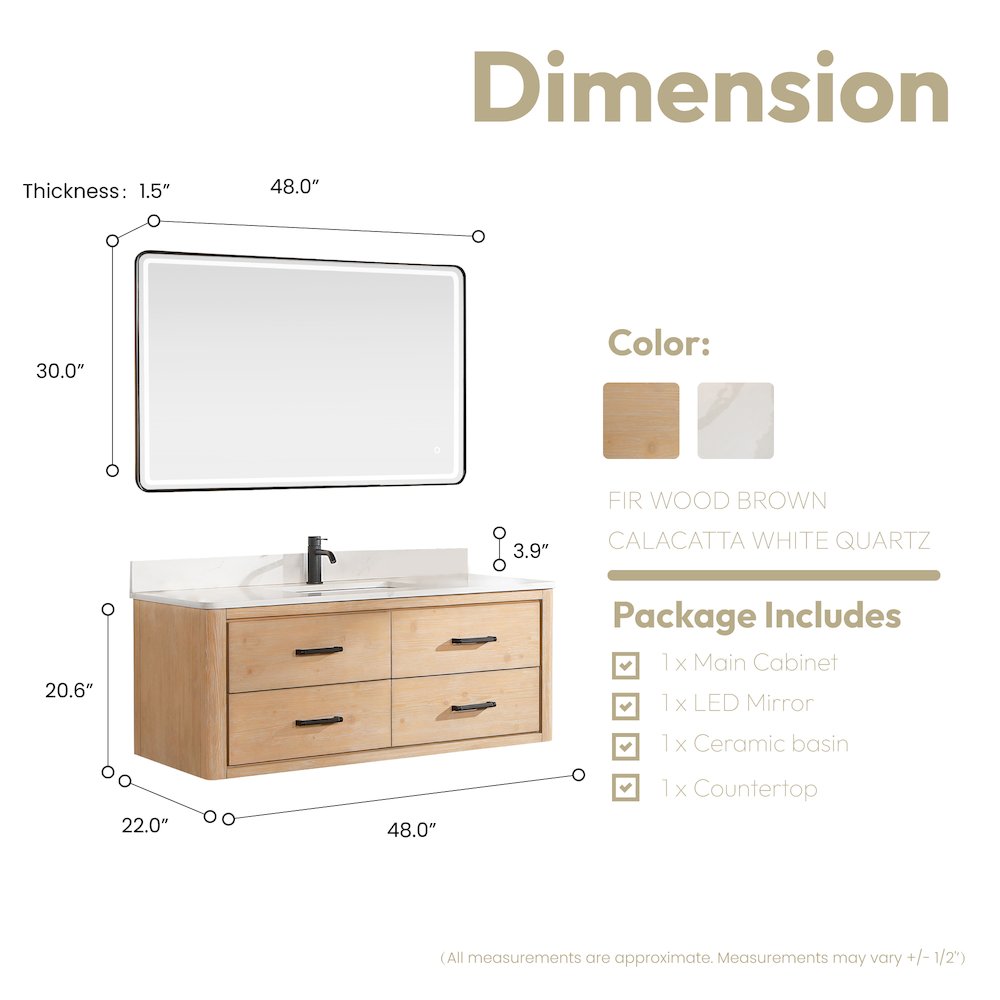 Cristo 48" Floating Single Bath Vanity in Fir Wood Brown