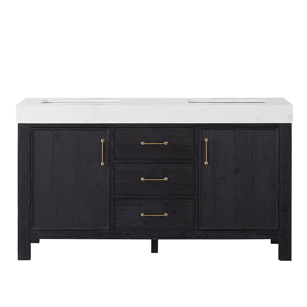 León 60in. Free-standing Double Bathroom Vanity in Fir Wood Black