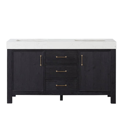 León 60in. Free-standing Double Bathroom Vanity in Fir Wood Black
