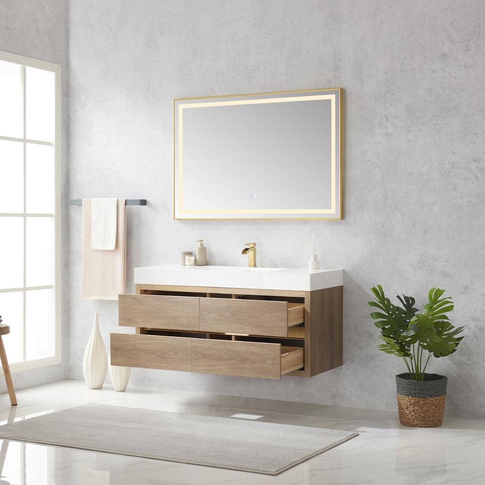 Single Sink Wall-Mount Bath Vanity Composite Integral Square Sink Top, Mirror